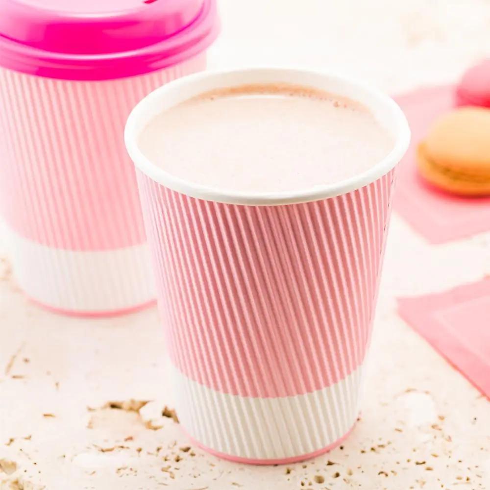 12 oz Light Pink Paper Coffee Cup - Ripple Wall - 3 1/2" x 3 1/2" x 4 1/4" - 500 count boxwww.ecoware.ae                               
