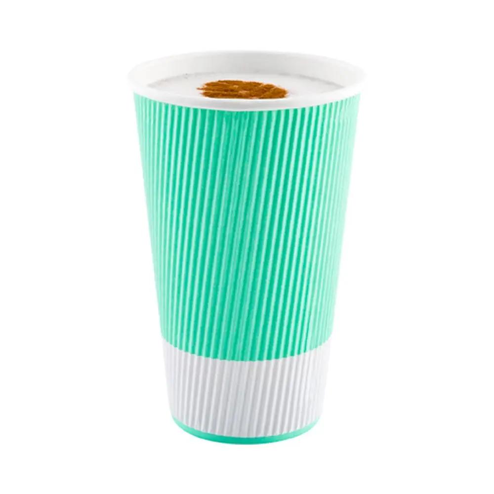 16 oz Light Green Paper Coffee Cup - Ripple Wall - 3 1/2" x 3 1/2" x 5 1/2" - 500 count boxwww.ecoware.ae                               
