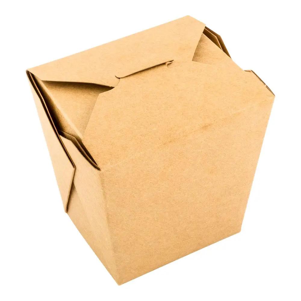 Bio Tek 26 oz Square Kraft Paper Square Noodle Take Out Container - 4" x 3 1/2" x 4" - 200 count box