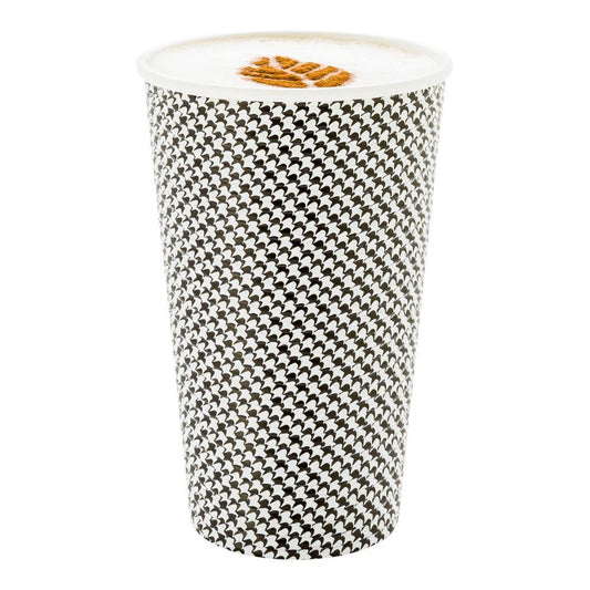 16 oz Houndstooth Paper Coffee Cup - Spiral Wall - 3 1/2" x 3 1/2" x 5 1/2" - 500 count box