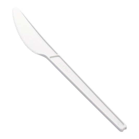Basic Nature White CPLA Plastic Knife - Heat-Resistant, Compostable - 6 1/2" x 1/2" - 250 count box