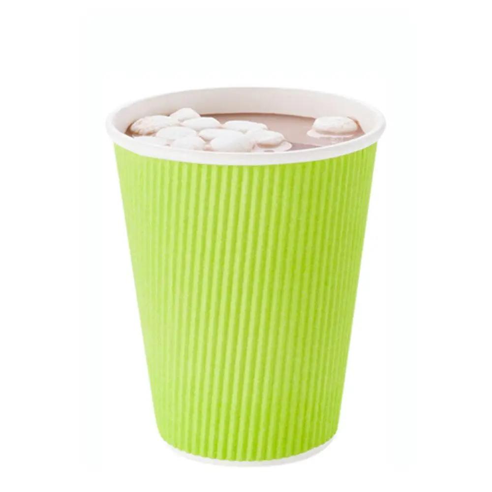 12 oz Eco Green Paper Coffee Cup - Ripple Wall - 3 1/2" x 3 1/2" x 4 1/4" - 500 count box - www.ecoware.ae                               