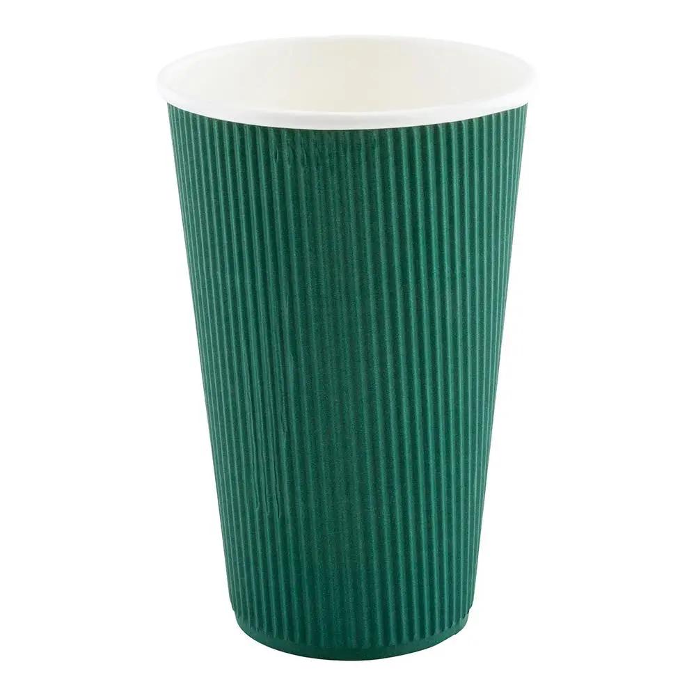 16 oz Forest Green Paper Coffee Cup - Ripple Wall - 3 1/2" x 3 1/2" x 5 1/2" - 500 count boxwww.ecoware.ae                               