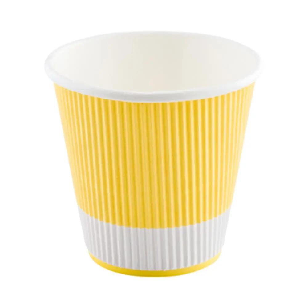 8 oz Light Yellow Paper Coffee Cup - Ripple Wall - 3 1/2" x 3 1/2" x 3 1/4" - 500 count boxwww.ecoware.ae                               