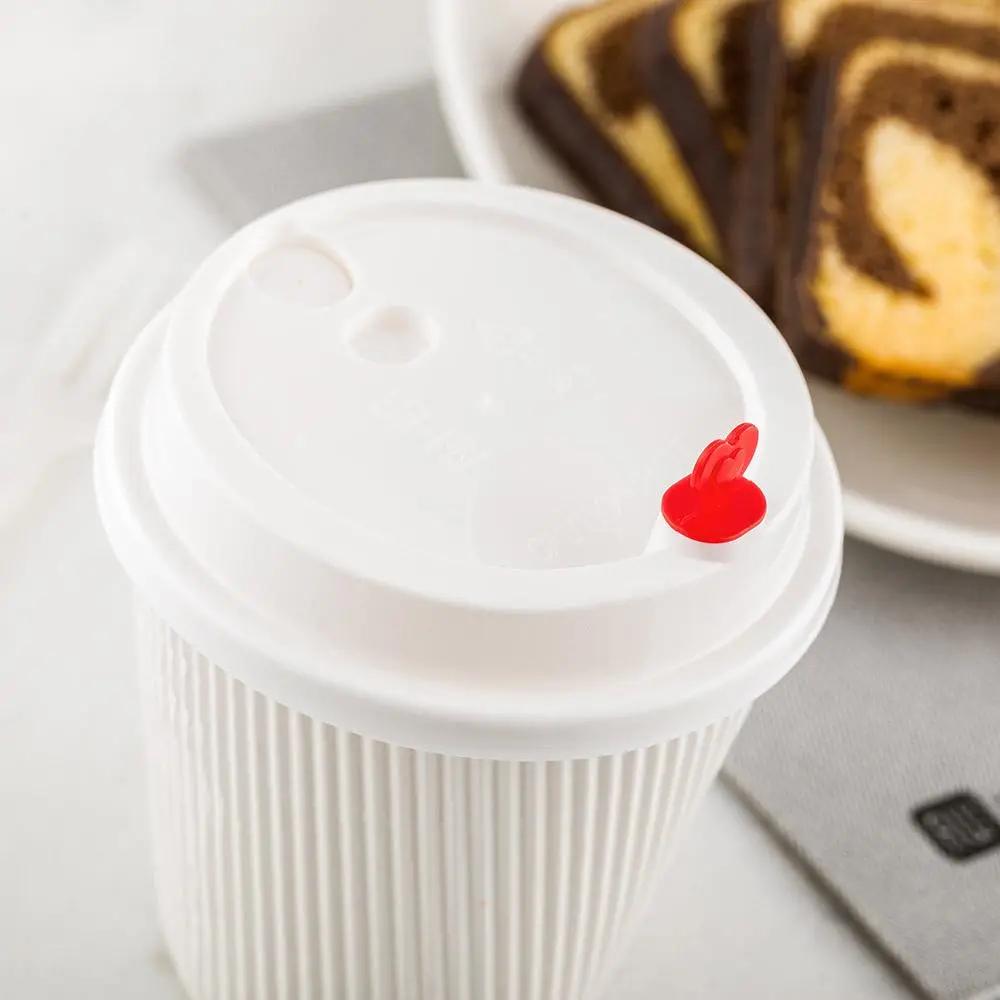 White Plastic Coffee Cup Lid - Fits 8, 12 and 16 oz, with Red Heart Plug - 500 count box