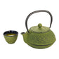Tetsubin 30 oz Green Cast Iron Teapot - Cherry Blossom - 7 1/2" x 6 1/2" x 4 1/2" - 1 count box