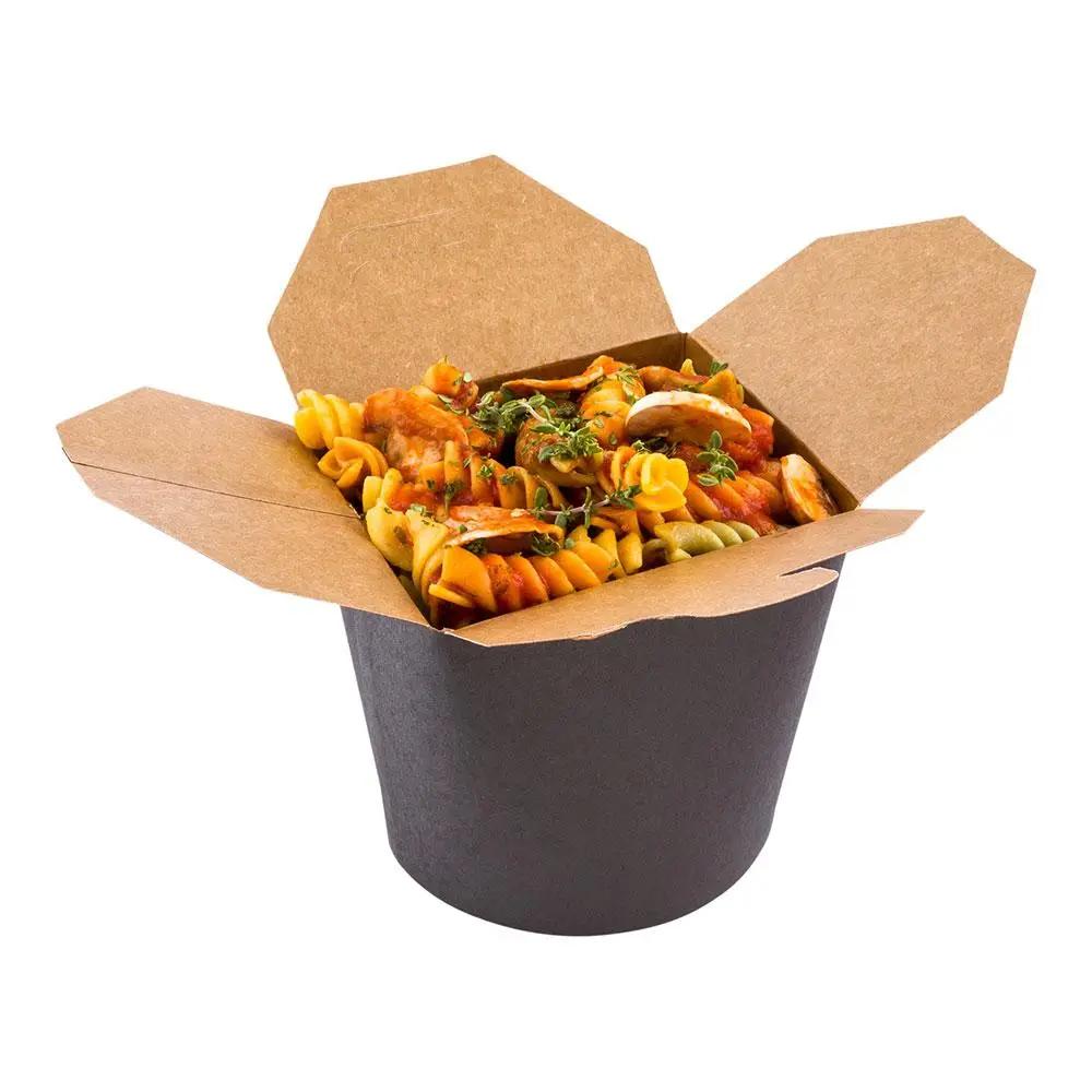 Bio Tek 26 oz Round Black Paper Round Noodle Take Out Container - 4" x 3 1/2" x 3 3/4" - 200 count box