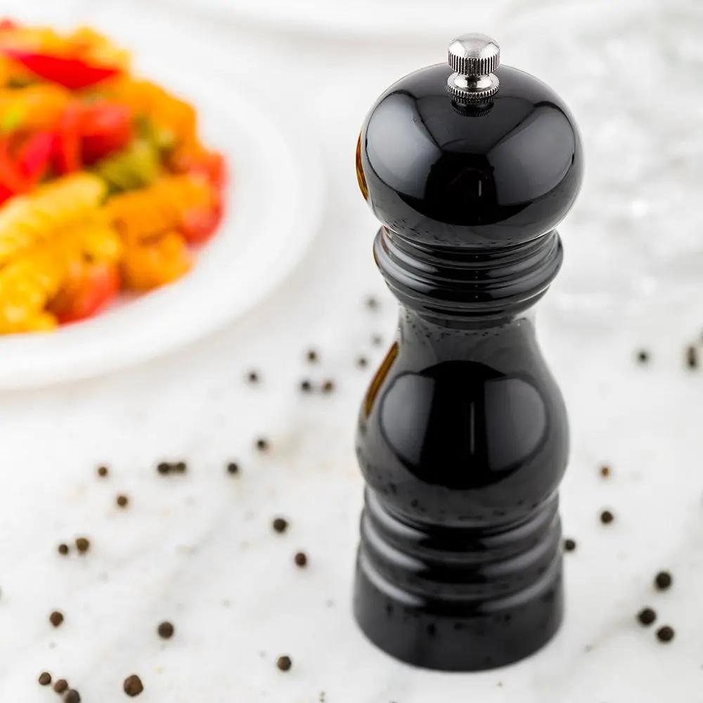 Classic French  Black Wood Pepper Mill - High Gloss - 2" x 2" x 6" - 1 count box - www.ecoware.ae                               