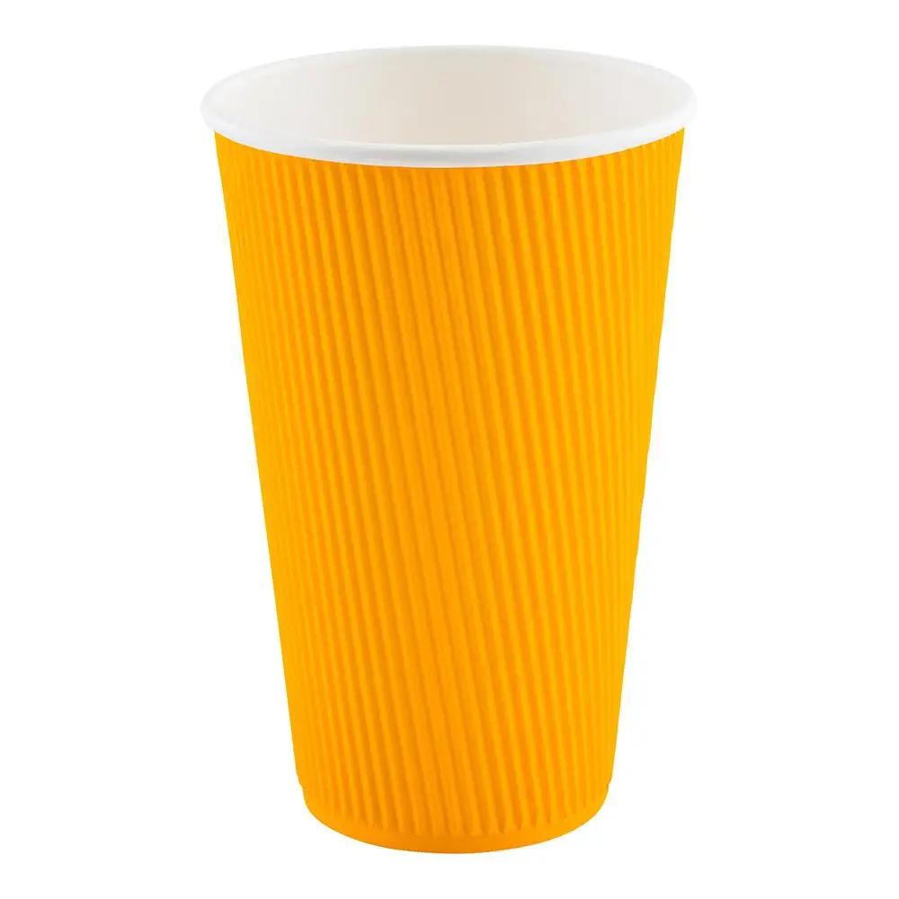 16 oz Yellow Paper Coffee Cup - Ripple Wall - 3 1/2" x 3 1/2" x 5 1/2" - 500 count boxwww.ecoware.ae                               
