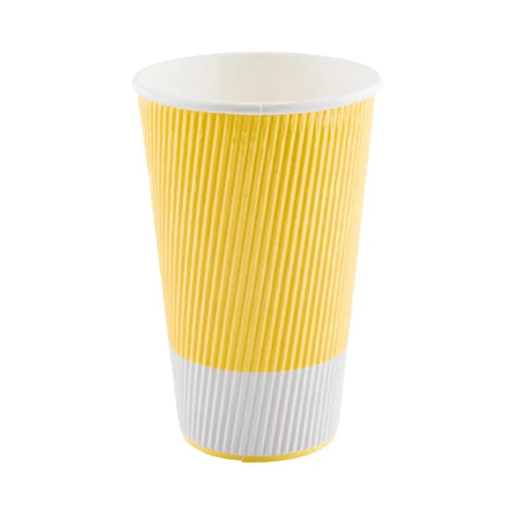 12 oz Light Yellow Paper Coffee Cup - Ripple Wall - 3 1/2" x 3 1/2" x 4 1/4" - 500 count boxwww.ecoware.ae                               
