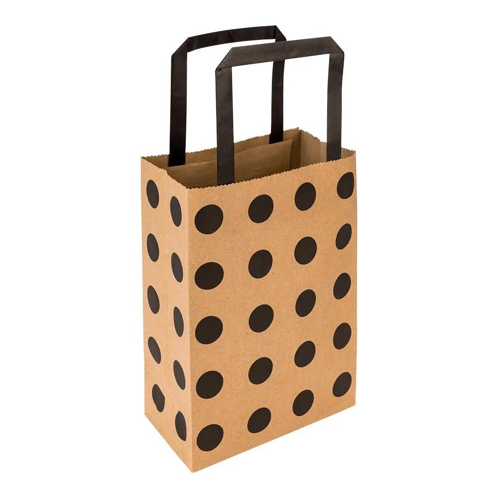 Saving Nature Kraft Paper Medium Shopping Bag - Black Polka Dot - 10" x 6 3/4" x 12" - 100 count box