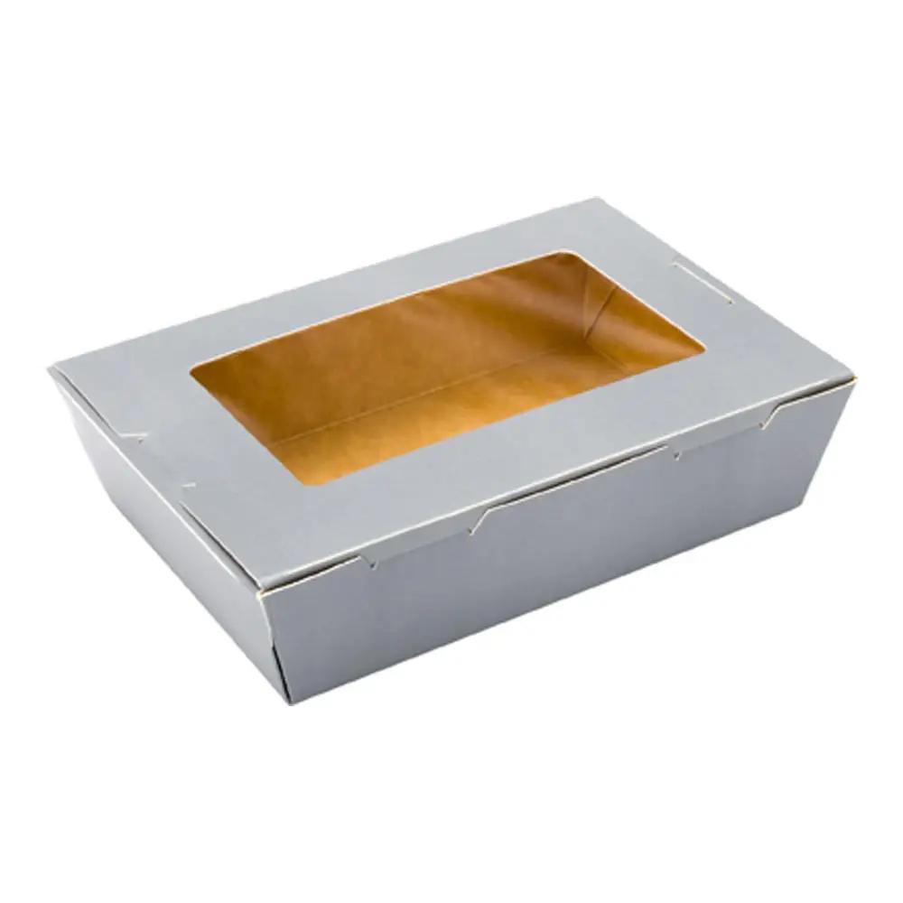 Cafe Vision 42 oz Gray Paper Take Out Container - Hinge Lock - 8" x 5 1/2" x 2" - 200 count box