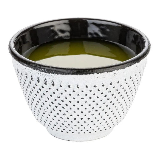 Tetsubin 2 oz White Cast Iron Tea Cup - Hobnail - 2 1/2" x 2 1/2" x 1 3/4" - 2 count box
