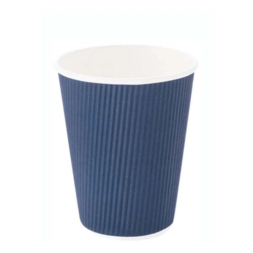 12 oz Midnight Blue Paper Coffee Cup - Ripple Wall - 3 1/2" x 3 1/2" x 4 1/4" - 500 count box - www.ecoware.ae                               