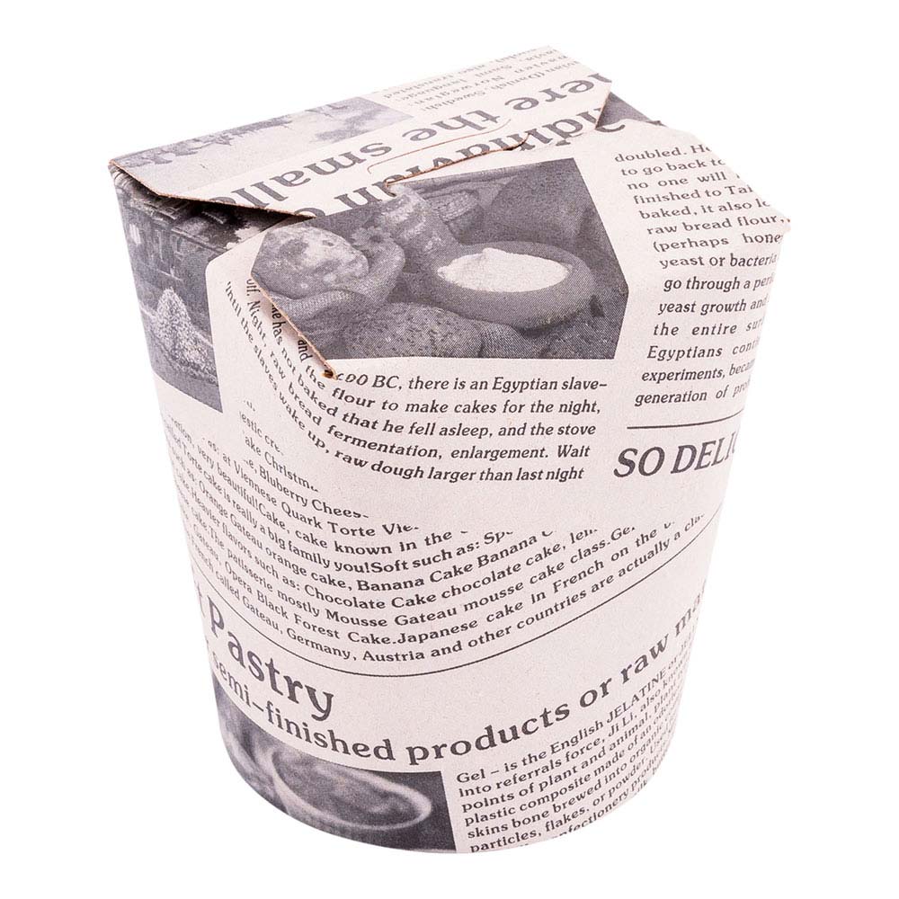 Bio Tek 16 oz Round Newsprint Paper Noodle Take Out Container - 3 1/4" x 3" x 4" - 200 count box