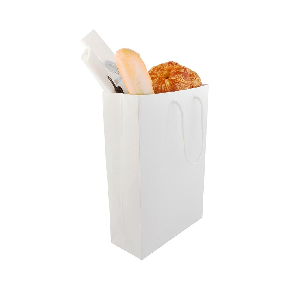 Large White Glossy Shopping and Takeout Bag with Rope Handles 24.13 cm x 35.56 cm 10 count box
