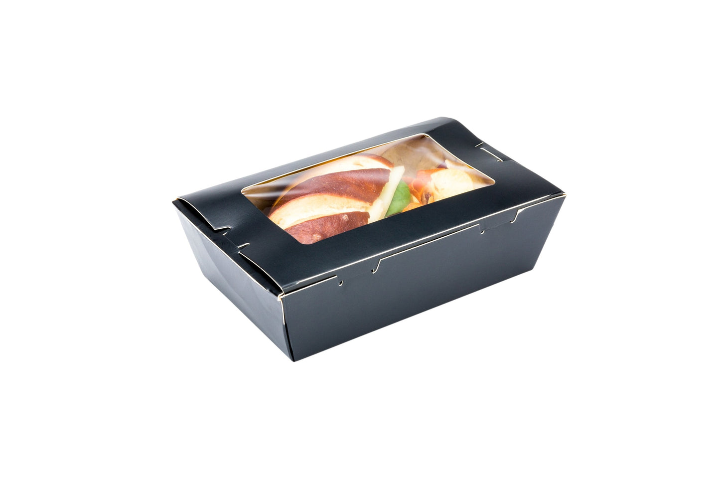 Cafe Vision 21 oz Black Paper Small Take Out Container - Hinge Lock - 6 1/4" x 4" x 1 3/4" - 200 count box