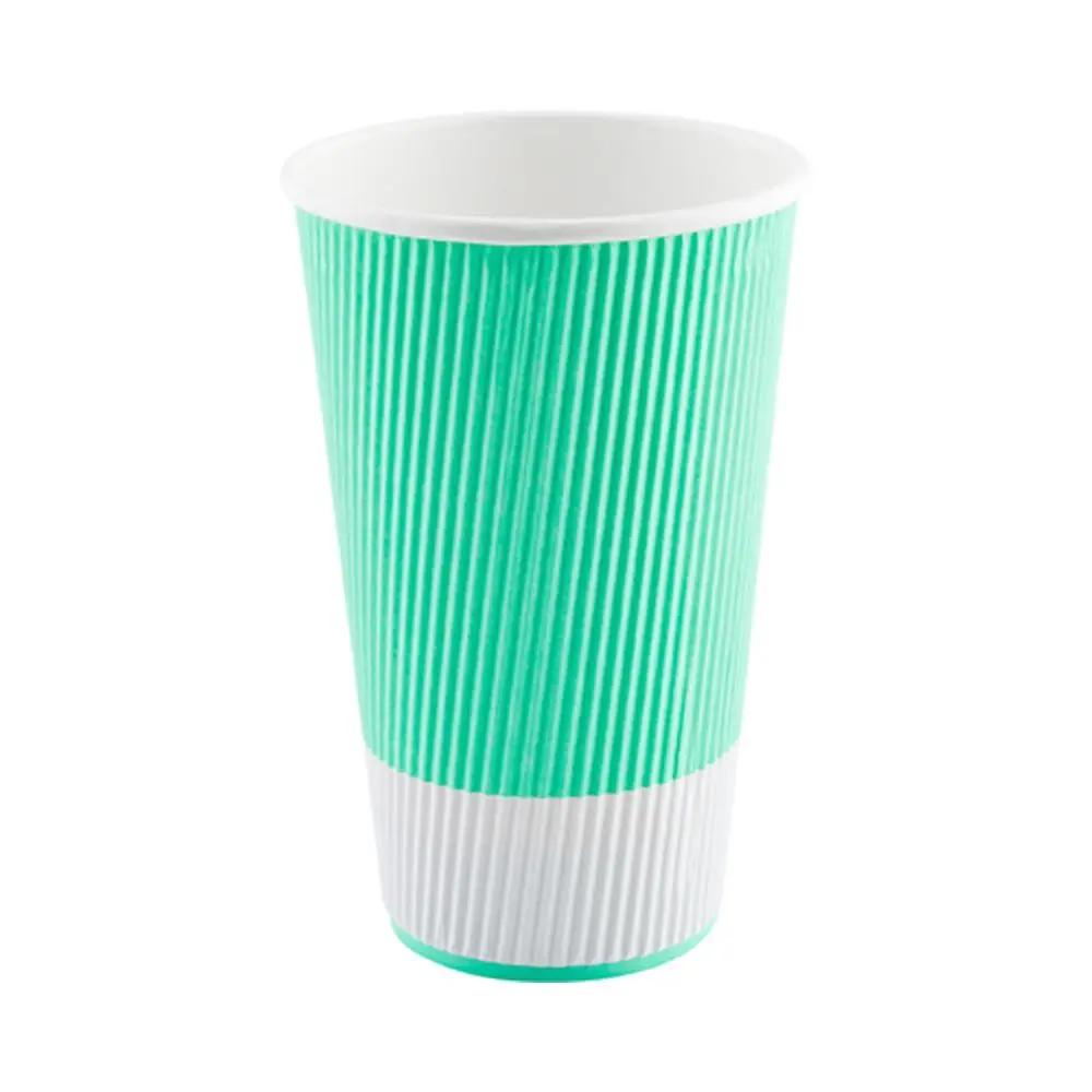 12 oz Light Green Paper Coffee Cup - Ripple Wall - 3 1/2" x 3 1/2" x 4 1/4" - 500 count boxwww.ecoware.ae                               