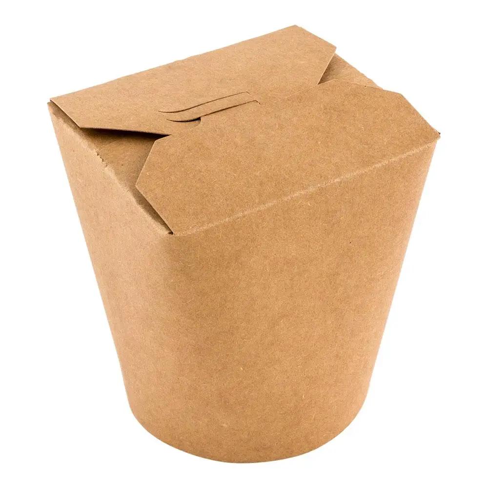 32 oz Round Kraft Paper Round Noodle Take Out Container - 4" x 3 1/2" x 4 1/2" - 200 count box