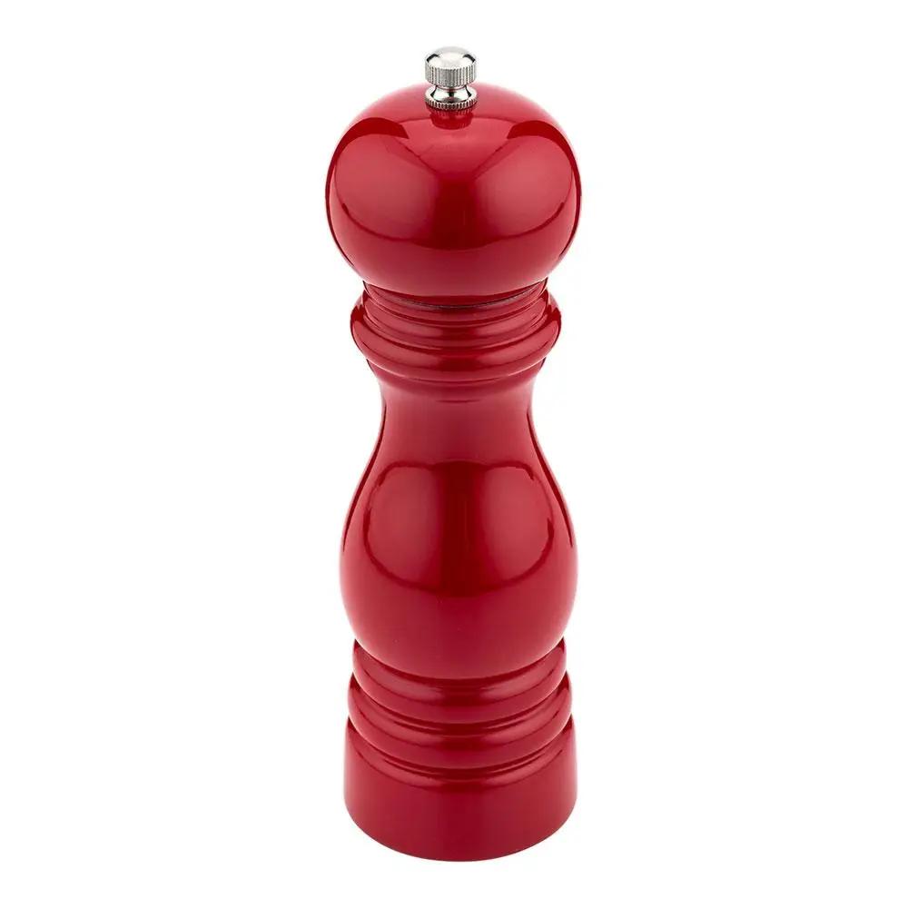 Classic French Red Wood Pepper Mill - High Gloss - 2 1/4" x 2 1/4" x 7 1/2" - 1 count box - www.ecoware.ae                               