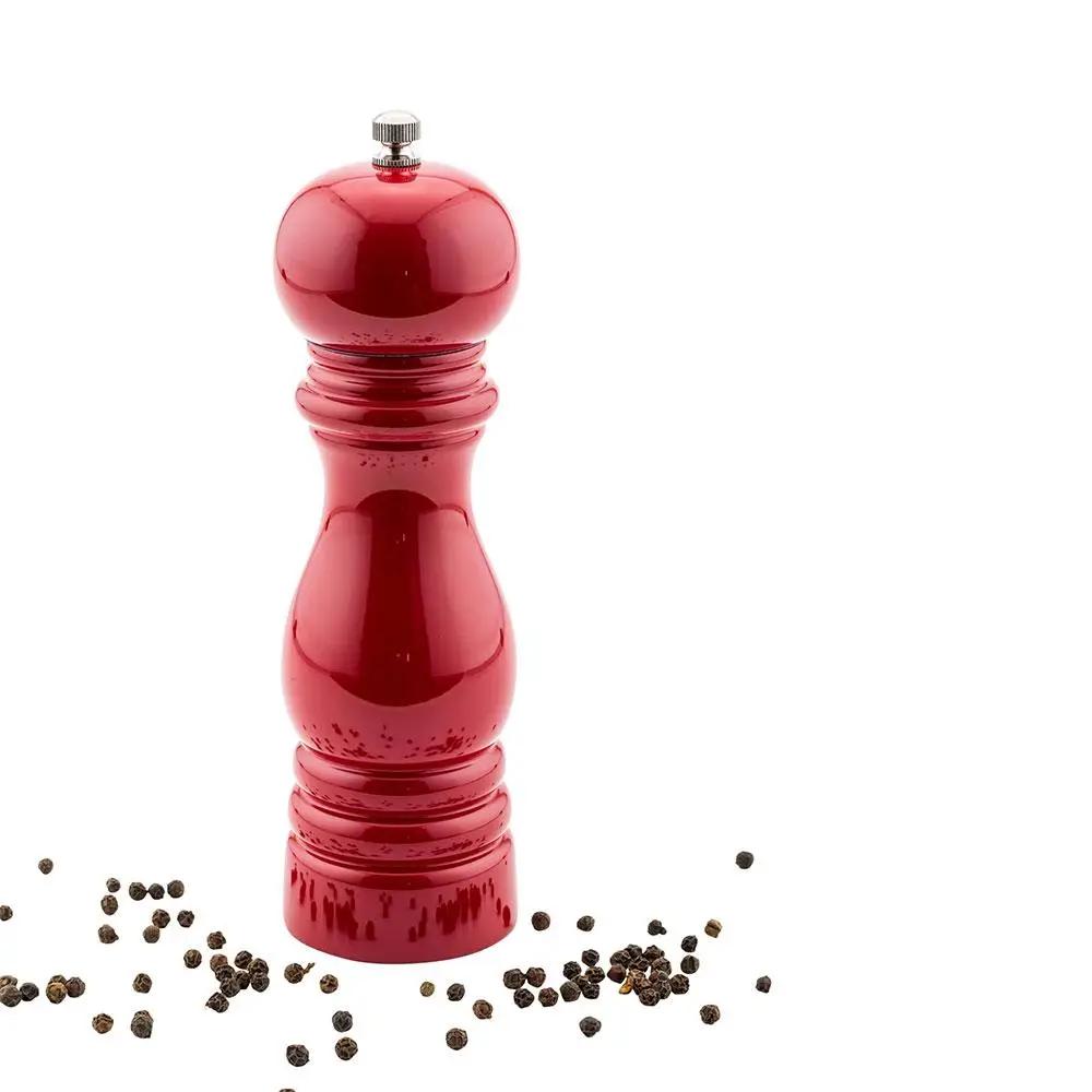 Classic French Red Wood Pepper Mill - High Gloss - 2 1/4" x 2 1/4" x 7 1/2" - 1 count box - www.ecoware.ae                               