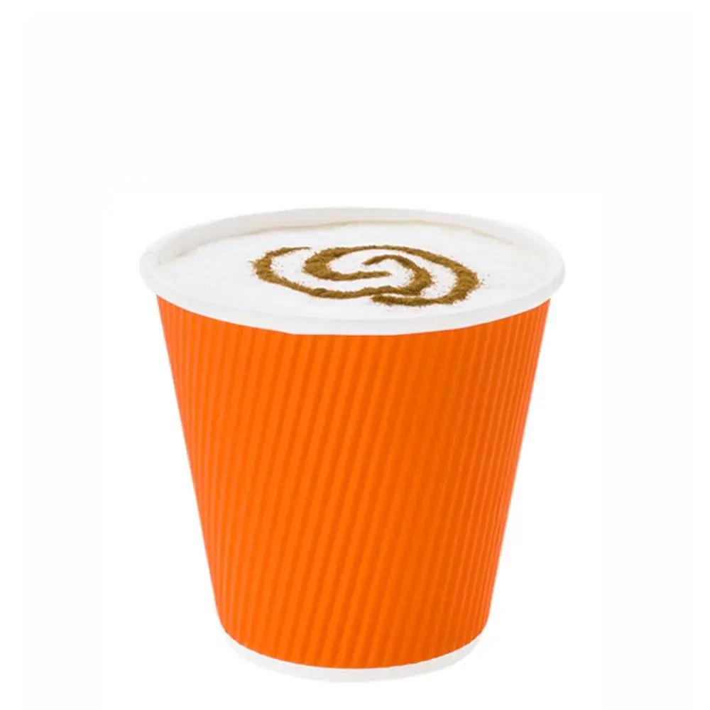 8 oz Tangerine Orange Paper Coffee Cup - Ripple Wall - 3 1/2" x 3 1/2" x 3 1/4" - 500 count box