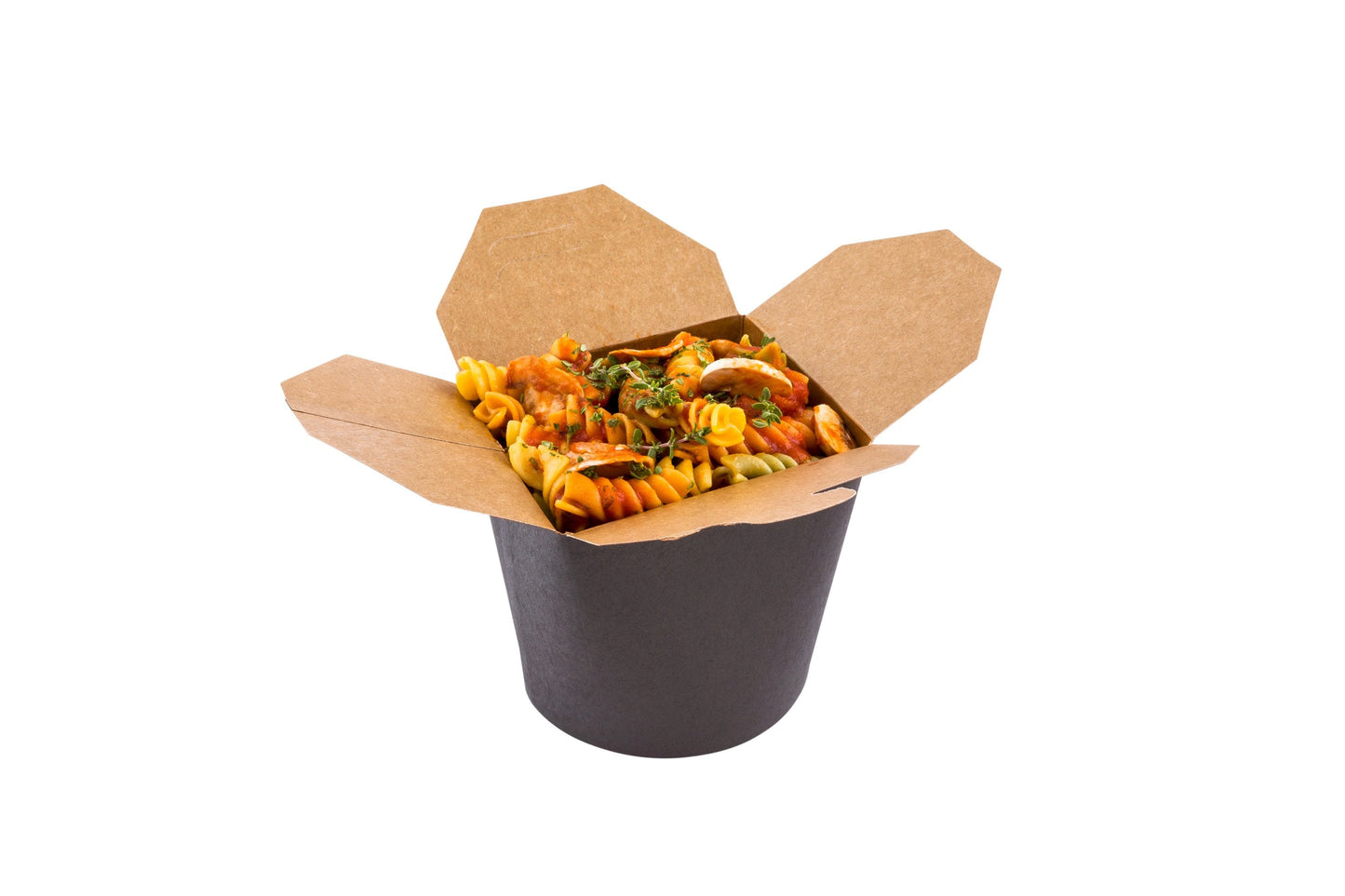 Bio Tek 26 oz Round Black Paper Round Noodle Take Out Container - 4" x 3 1/2" x 3 3/4" - 200 count box
