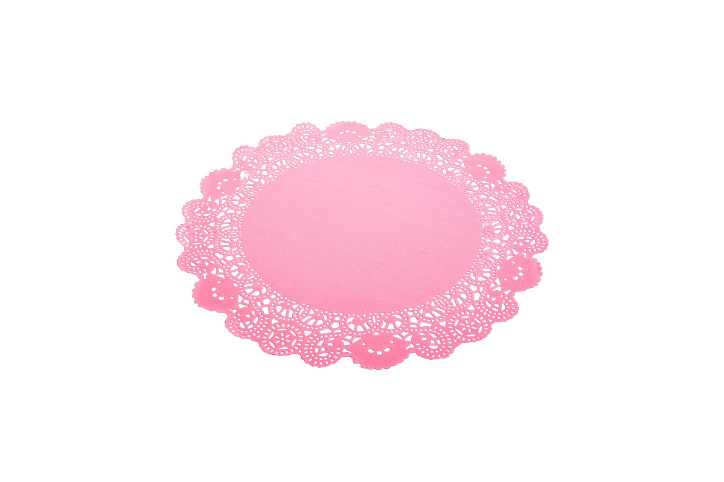 Pastry Tek Pink Paper Doilies - Lace - 12" x 12" - 100 count box - www.ecoware.ae                               