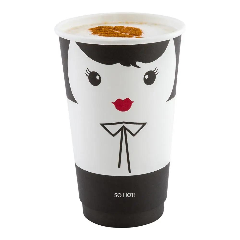 16 oz Madame Paper Coffee Cup - Double Wall - 3 1/2" x 3 1/2" x 5 1/2" - 500 count boxwww.ecoware.ae                               