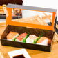 Sakura Vision Black Paper Medium Window Sushi Box - 8" x 3 1/2" x 1 3/4" - 200 count box - www.ecoware.ae                               
