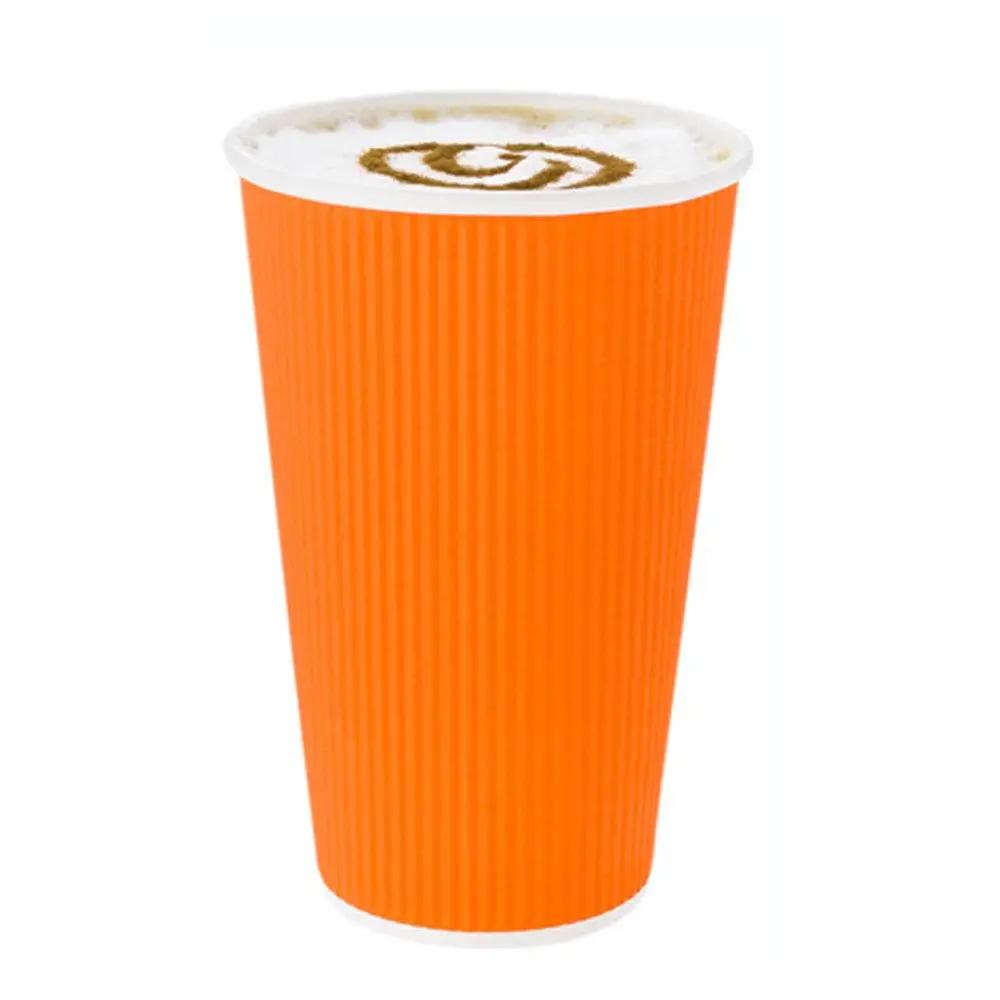 16 oz Tangerine Orange Paper Coffee Cup - Ripple Wall - 3 1/2" x 3 1/2" x 5 1/2" - 500 count box - www.ecoware.ae                               