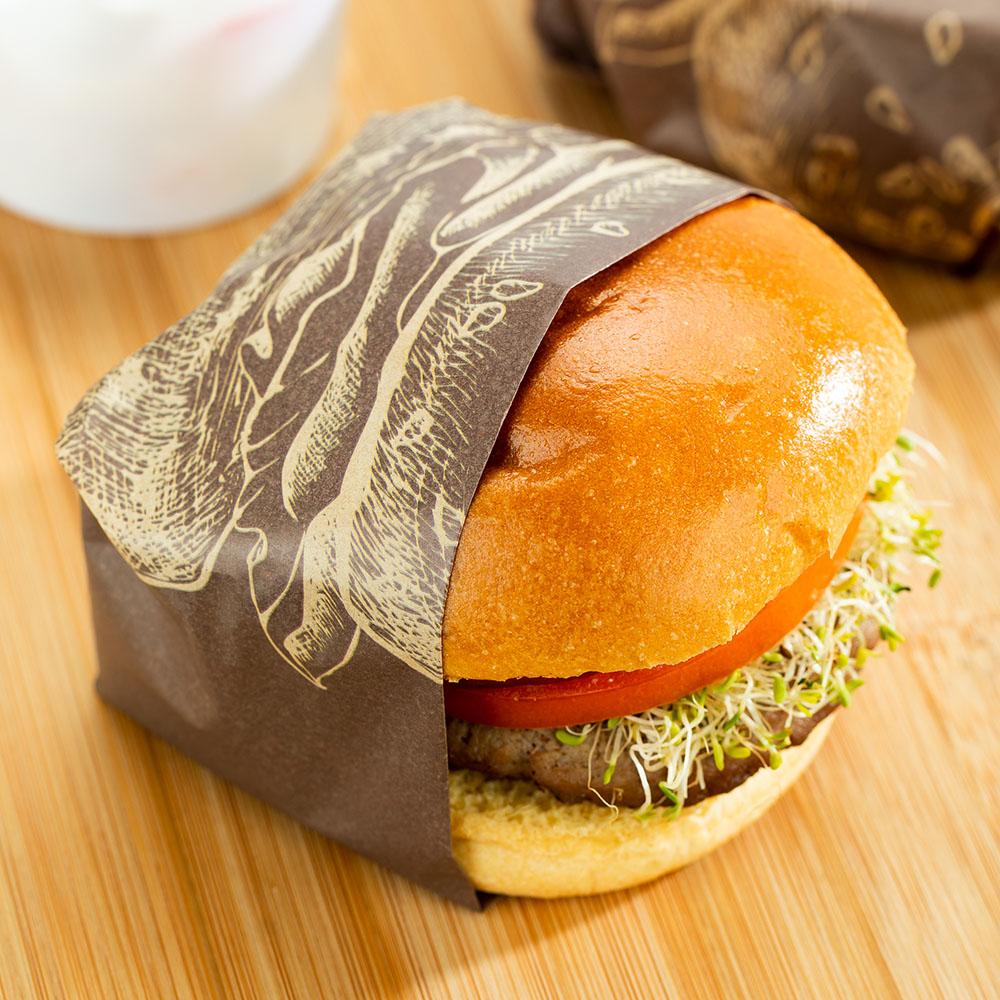 Kraft Paper Burger Wrap and Fry Basket Liner - Juicy and Hot, Greaseproof - 12" x 12" - 500 count box