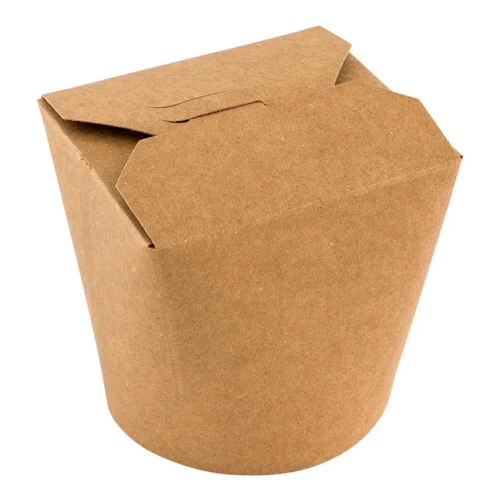 Bio Tek 26 oz Round Kraft Paper Round Noodle Take Out Container - 4" x 3 1/2" x 3 3/4" - 200 count box