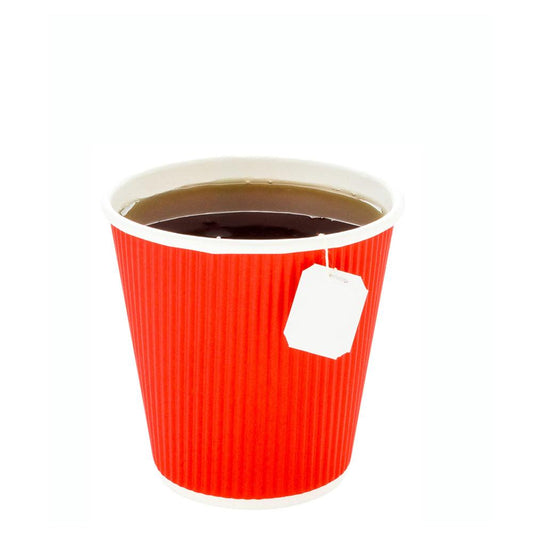One Lid Three Sizes 8 ounces Red Disposable Ripple Wall Coffee and Tea Cup 500 count box