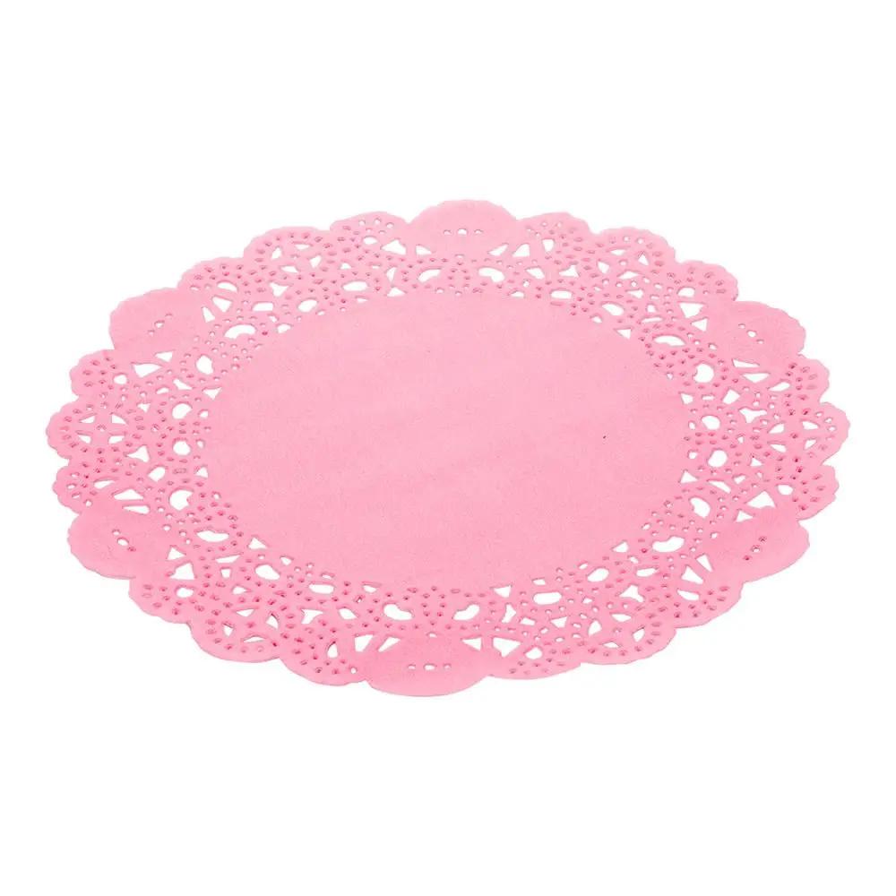 Pastry Tek Pink Paper Doilies - Lace - 6" x 6" - 100 count box - www.ecoware.ae                               