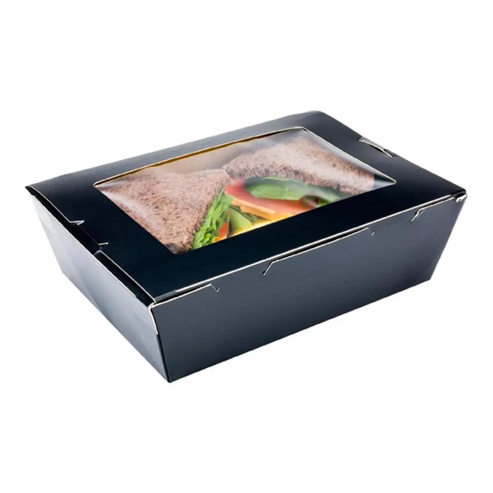 Cafe Vision 71 oz Black Paper Large Take Out Container - Hinge Lock - 8 3/4" x 6 1/2" x 2 1/2" - 200 count box