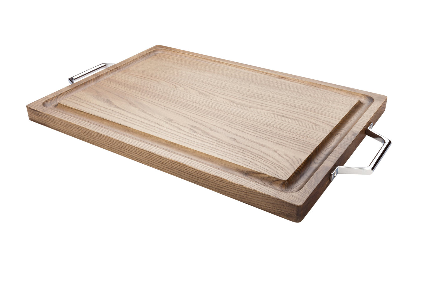 Campagna Small Serving and Cutting Board in Platinum Ash Wood with Chrome Hardware 21.5 inches 1 count box