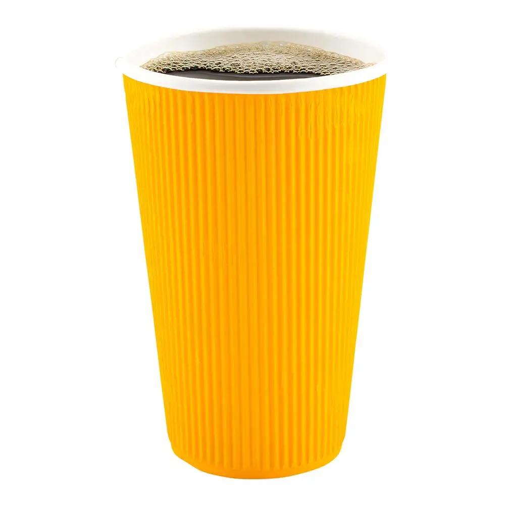 16 oz Yellow Paper Coffee Cup - Ripple Wall - 3 1/2" x 3 1/2" x 5 1/2" - 500 count boxwww.ecoware.ae                               